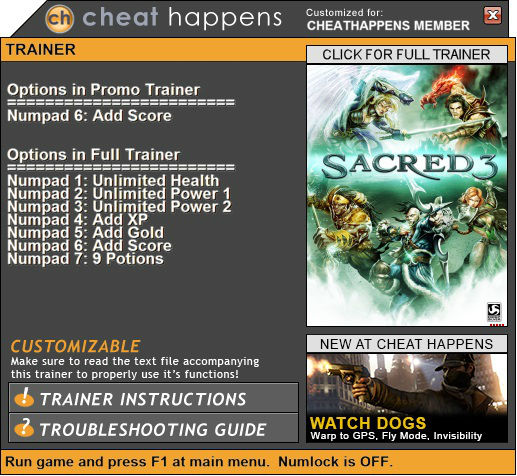 Трейнер +1 для версии 1.0 от Cheat Happens