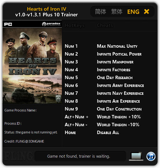 Трейнер +10 для версий 1.0 - 1.3.1 от FLiNG