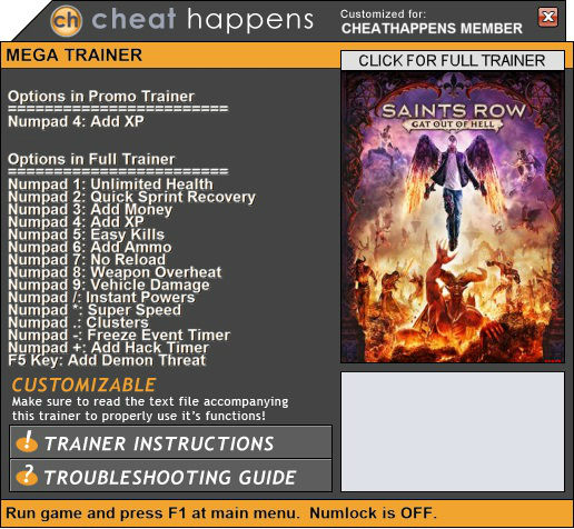 Трейнер +1 для версии 1.0 от CH