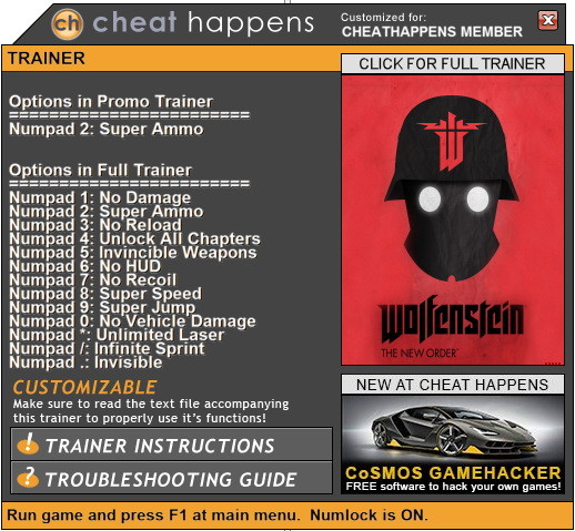 Трейнер +13 для версии с установленным патчем от 03.09.2018 от CheatHappens.com