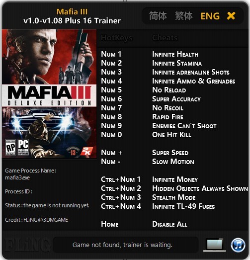 Трейнер +16 для версий 1.0 - 1.08 от FLiNG