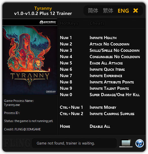 Трейнер +12 для версий 1.0 - 1.0.2 от FLiNG