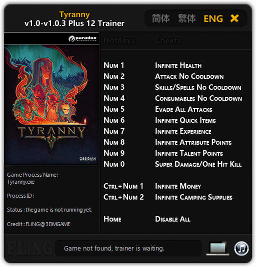 Трейнер +12 для версий 1.0 - 1.0.3 от FLiNG
