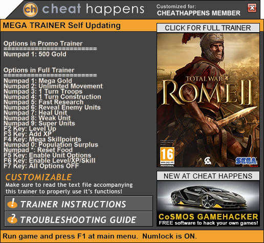 Трейнер +14 для версии 2.2.0 Build 17561.1238328 HF2 + Emperor's Edition от CheatHappens.com
