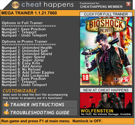 Трейнер +1 для версии 1.0 от Cheat Happens
