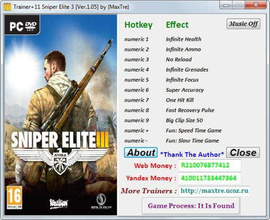 Трейнер +11 для версии 1.05 от MaxTre