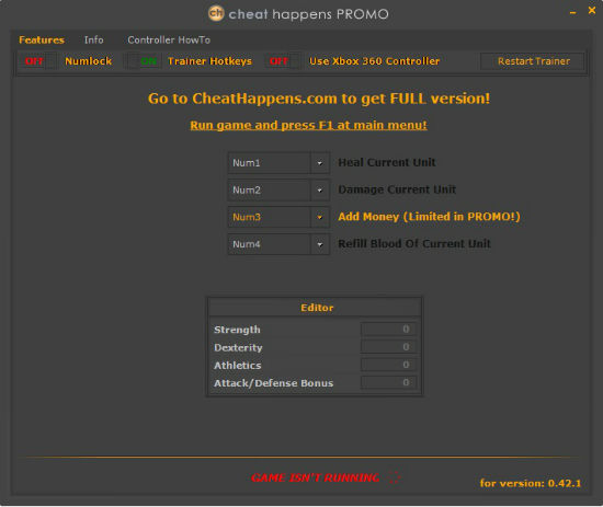Трейнер +1 для версии 0.42.1 от Cheat Happens