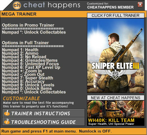 Трейнер +1 для версии 1.07 от Cheat Happens