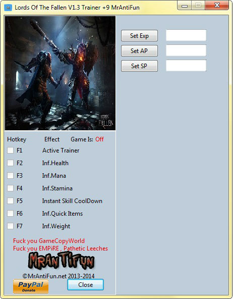 Трейнер +9 для версии 1.3 от MrAntiFun