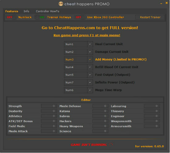 Трейнер +1 для версии 0.65.0 от Cheat Happens