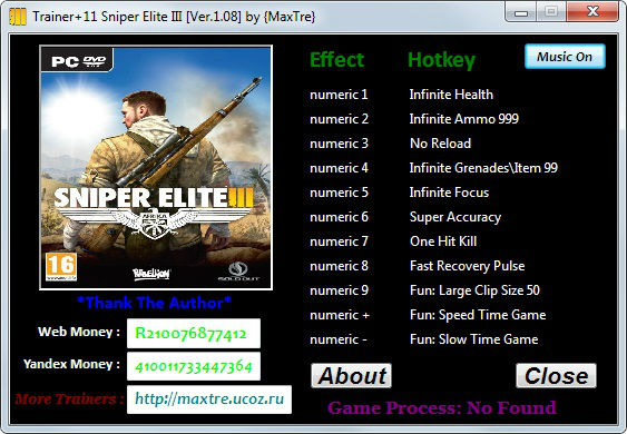 Трейнер +11 для версии 1.08 от MaxTre