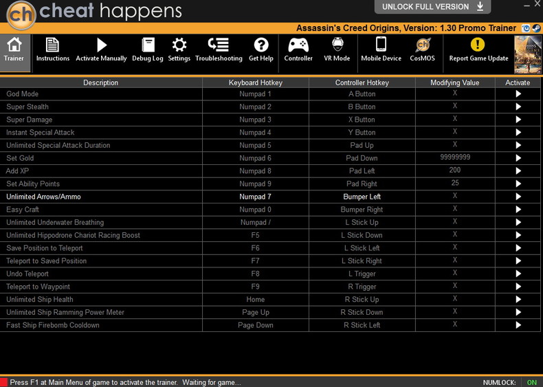 Трейнер +17 для версии 1.30 (PATCH 02.21.2018) от CheatHappens.com