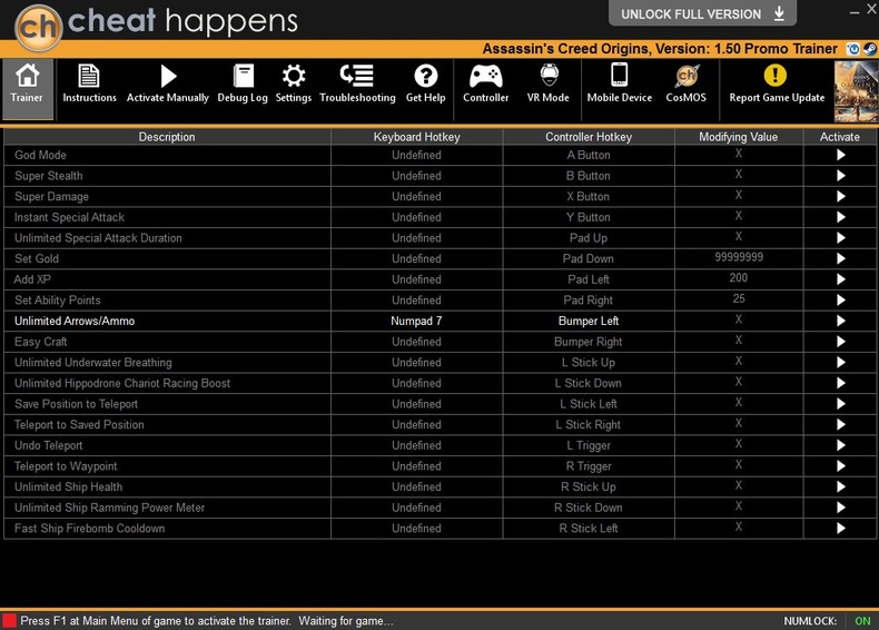 Трейнер +17 для версии 1.50 (PATCH 04.20.2018) от CheatHappens.com