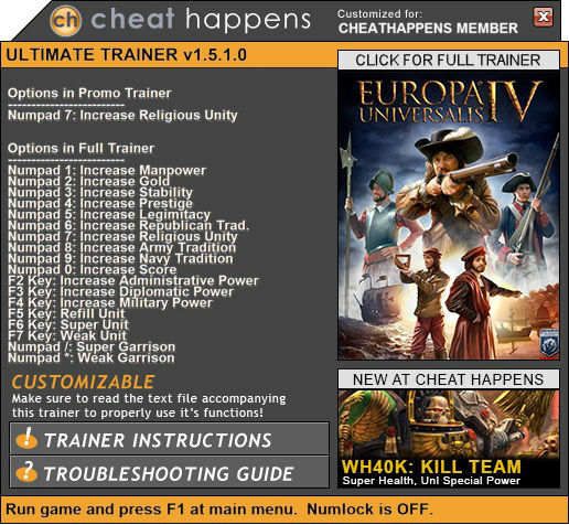 Трейнер +1 для версии 1.5.1.0 от Cheat Happens
