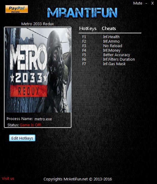Трейнер +7 для Metro 2033: Redux версии 1.0.0.3 от MrAntiFun