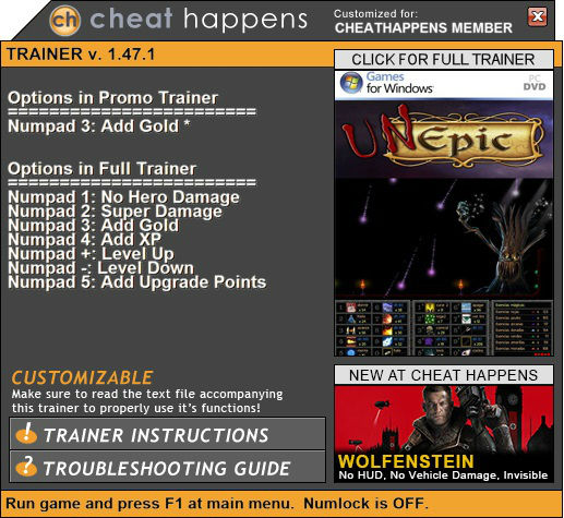 Трейнер +1 для версии 1.47.1 от Cheat Happens