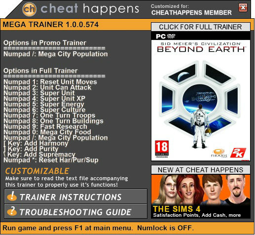 Трейнер +1 для версии 1.0 от CH