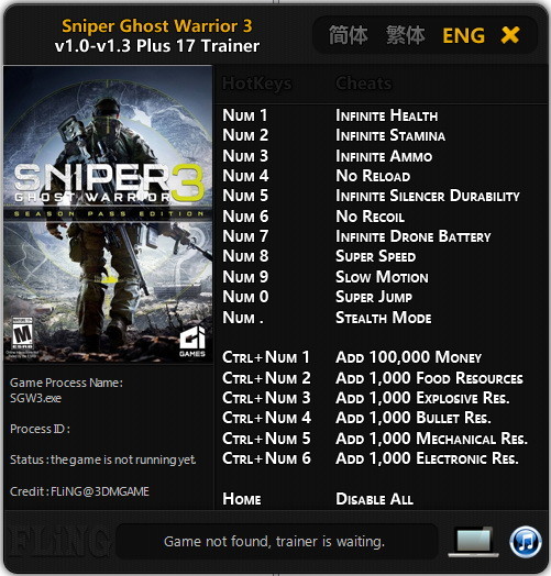 Трейнер +17 для версий 1.0 - 1.03 от FLiNG