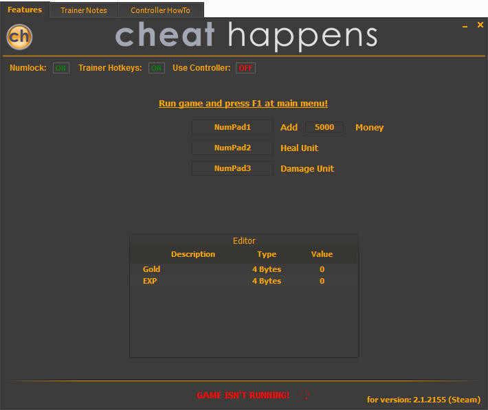 Трейнер +3 для версии 2.1.2155 от Cheat Happens