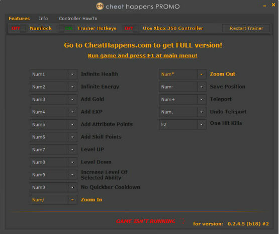 Трейнер +1 для версии 0.2.4.5 B18 от Cheat Happens