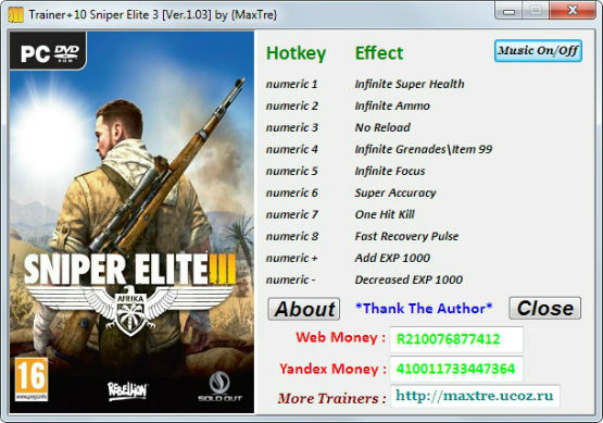 Трейнер +10 для версии 1.03 от MaxTre