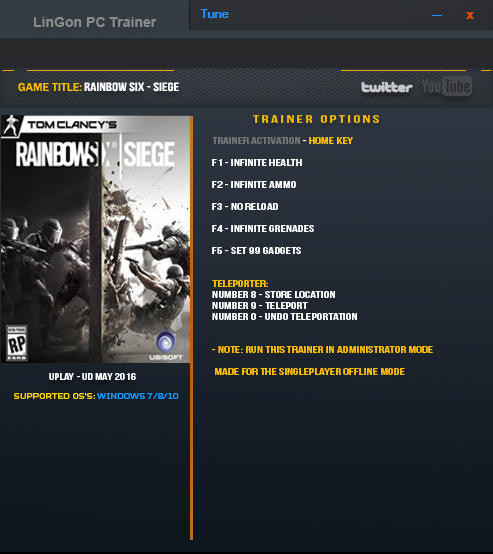 Трейнер +7 для последней версии UPlay (Май 2016) от LinGon