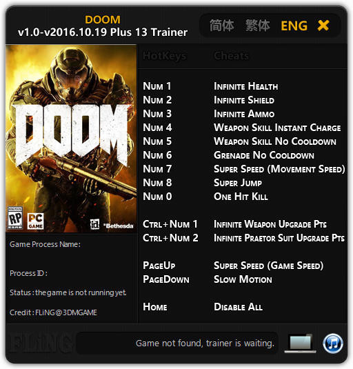 Трейнер +13 для версии 1.0 Update 2016.10.19 от FLiNG