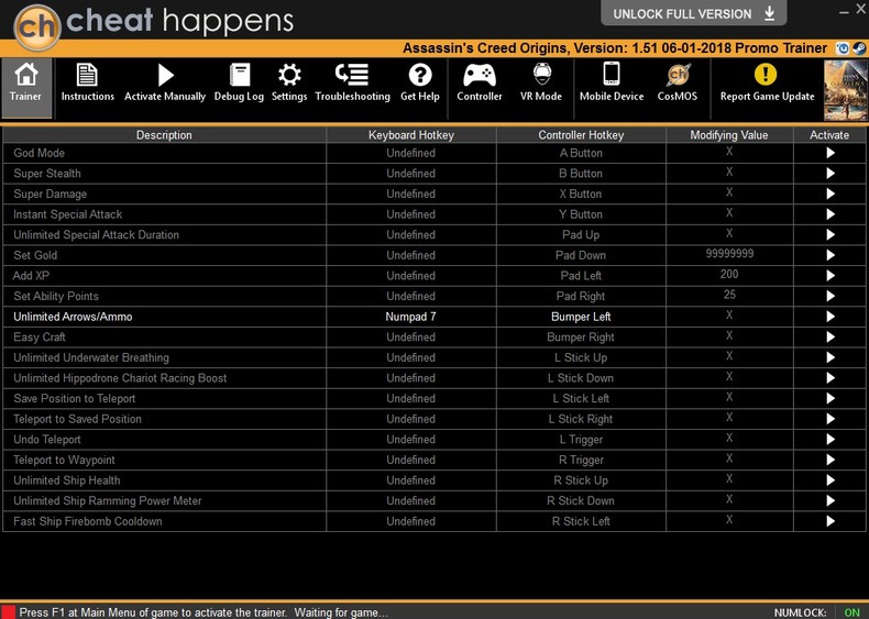 Трейнер +17 для версии 1.51 (PATCH 06.01.2018) от CheatHappens.com