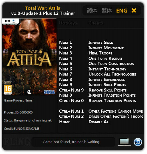 Трейнер +12 для версии 1.0 - 1.1 от FLiNG