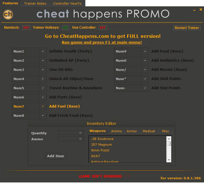 Трейнер +1 для версии 0.8.1.386 от Cheat Happens
