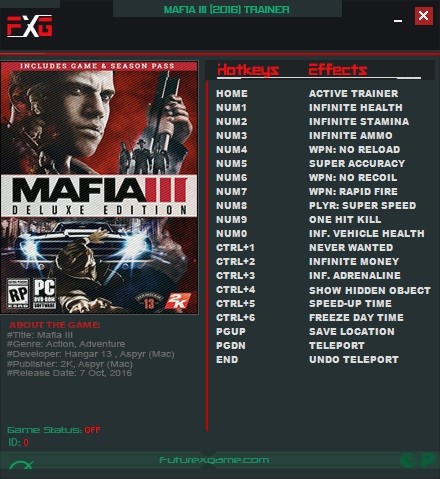 Трейнер +17 для версий 1.0-1.09 от FutureX