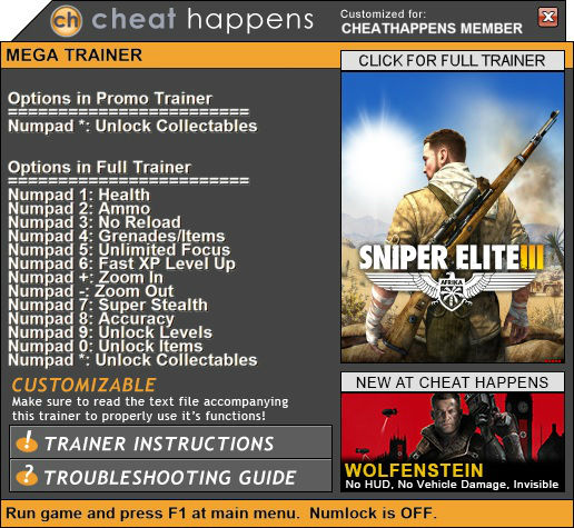Трейнер +1 для версии 1.0 от Cheat Happens