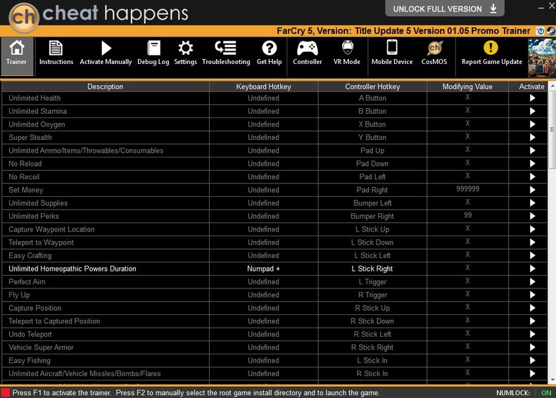 Трейнер +22 для версии 1.05 (05.01.2018) от CheatHappens.com