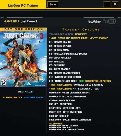 Just Cause 3 (трейнер +24 для версии от 07.03.2016) [LINGON]