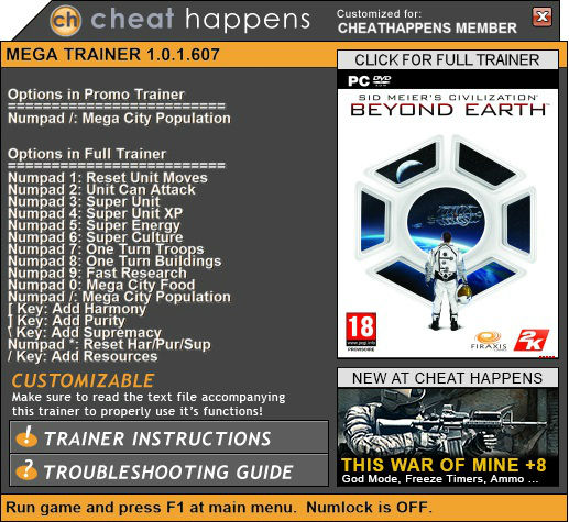 Трейнер +1 для версии 1.0.1.607 от CH