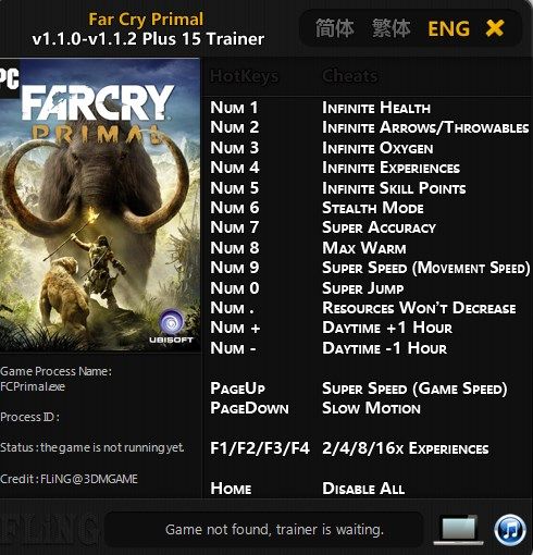 FAR CRY PRIMAL V1.1.2 (трейнер +15) [FLING]