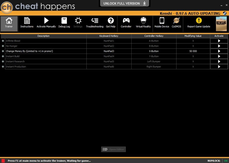Трейнер +7 для версии 0.97.6 (64-BIT STEAM) от CheatHappens.com