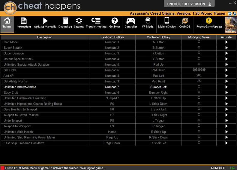 Трейнер +17 для версии 1.20 (PATCH 01.18.2018) от CheatHappens.com