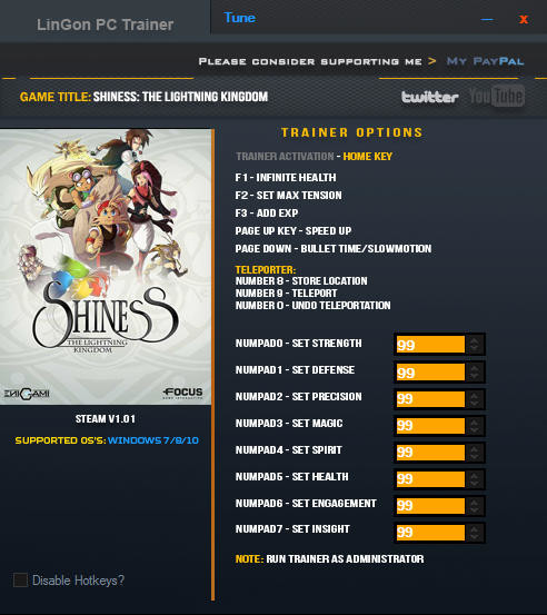 Трейнер +15 для версии 1.01 от LinGon