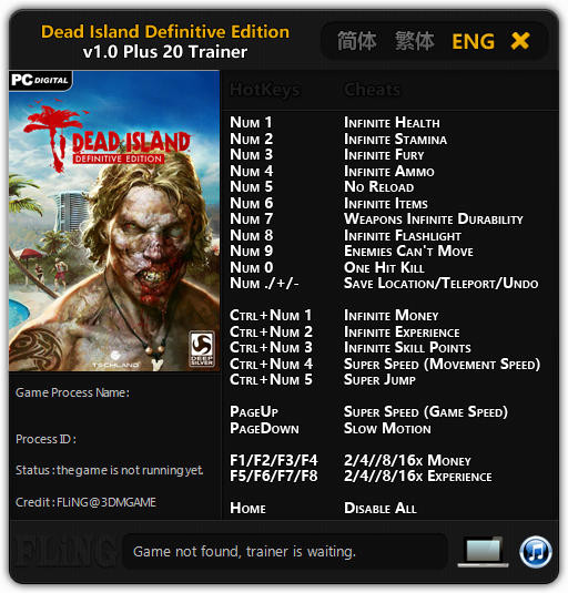 Трейнер +20 к Dead Island: Definitive Edition для версии 1.0 от FLiNG