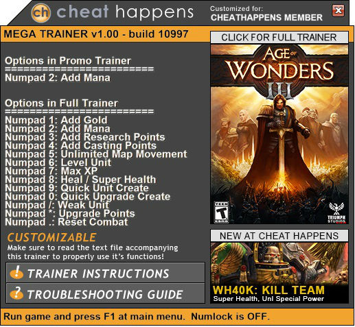 Трейнер +1 для версии 1.0 от Cheat Happens
