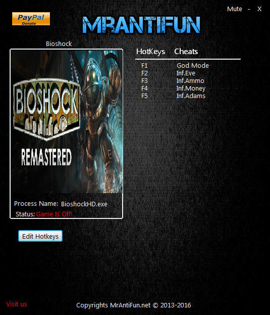 Трейнер +5 для BioShock Remastered версии 1.0.122283 от MrAntiFun