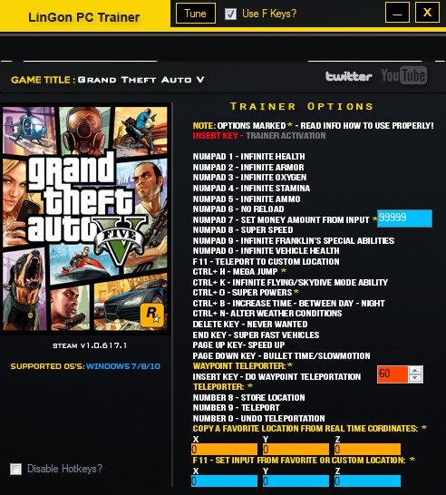 GRAND THEFT AUTO V V1.0.617.1 (трейнер +24) [LINGON]