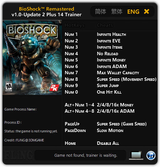 Трейнер +14 для BioShock Remastered версии 1.0 - Update 2 от FLiNG