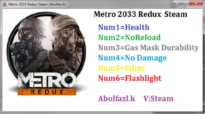 Трейнер +6 для Metro 2033 Redux версии 1.0.0.3 от Abolfazl.k