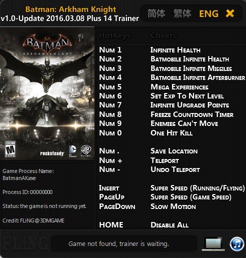 Batman Arkham Knight (трейнер +14 для версии от 08.03.2016) [FLING]