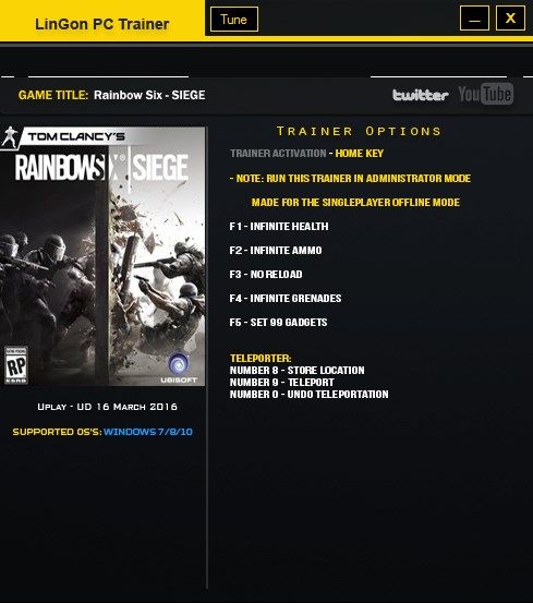 Rainbow Six Siege (трейнер +7 для версии от 08.03.2016) [LINGON]