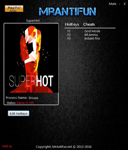 SUPERHOT (трейнер +3 для версии 1.00) [MR. ANTIFUN]