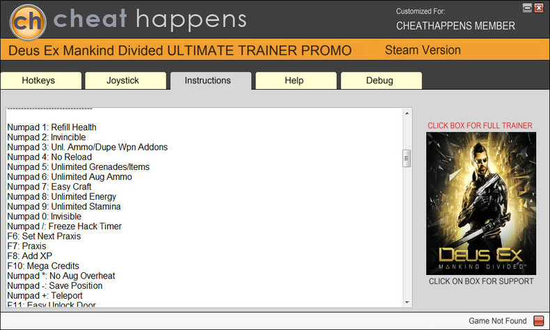Трейнер +21 для версии 1.19 BUILD 801.0 от CheatHappens.com