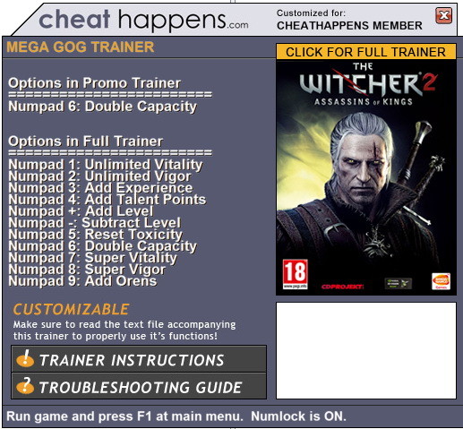 Трейнер +10 для версии GOG 3.5.0.26 A от CheatHappens.com